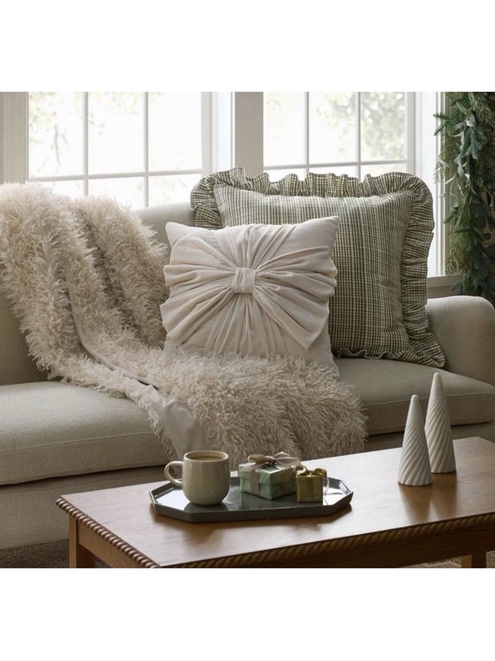 Studio McGee 24” Uneven Plaid Ruffle Pillow - Green/Tan - Picture 4 of 10